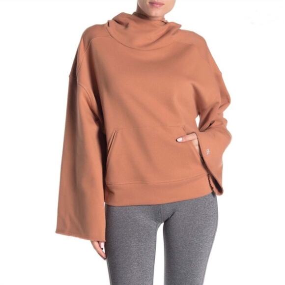 Alo Yoga Brown Henna Oversize Low Key Hoodie Kangaroo Wide Sleeve Pullover S - Picture 1 of 12